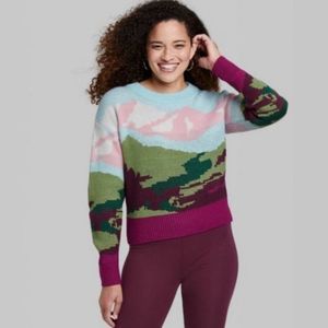 Wild Fable Blue Mountain Landscape Knit Sweater